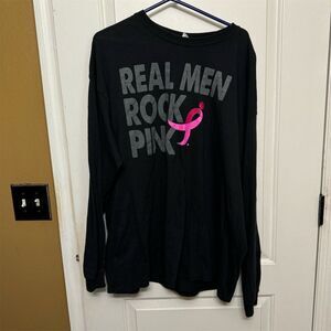 Men's 2XL Black Long Sleeve T-Shirt Pink Ribbon Breast Cancer Awareness